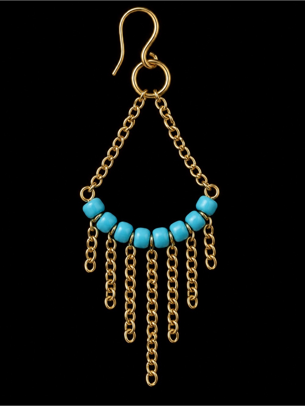 Gold Chain Fringe Earring with Turquoise Beads